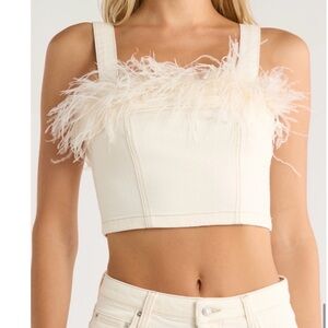 NWT $425 Jonathan Simkhai Cream Feather Trim Blouse
